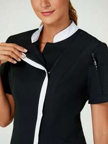 TaskEZ 女士拼色休闲日常工作服上衣 - 黑與白 - 查看 5