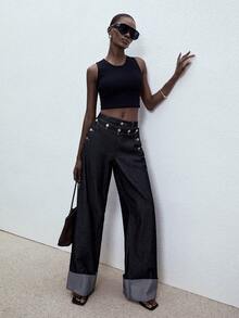 ATUI Studio 女士直筒宽松休闲夏季百搭牛仔裤 - 藍色 - 查看 6