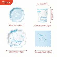 Disposable Plates, Napkins, Paper Cups, And Party Supplies In The Shape Of Blue Bow Petals, Suitable For 16 Guests, Birthdays, Weddings, Themed Parties, Family Picnics, Disposable Plates, And Party Utensils - View 8