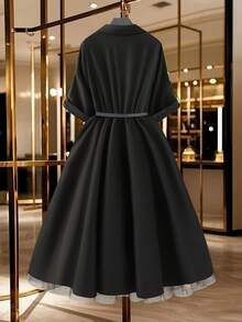 GlowEve CURVE 大码简约百搭高腰精致连衣裙 - 黑色 - 查看 2