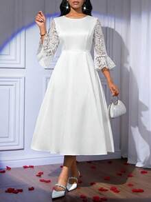 SHEIN Lady Đầm ren tay ngắn thanh lịch dành cho nữ - Nhiều màu - Xem 1