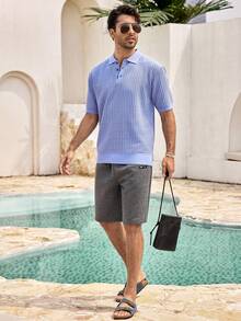 Men's Dark Grey Solid Knit Loose Fit Shorts, Casual, Pocket, Drawstring, Summer, Short Pants, Lightweight, Breathable, Cool, Comfortable, Daily Wear Matching Couple - Dark Grey - View 3