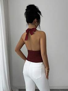 Elenzga Women's 2026 Spring/Summer New Draped Neck Ruched Backless Camisole - Burgundy - View 2