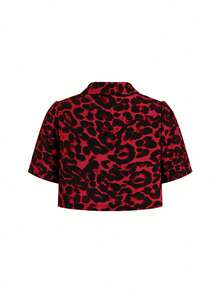 Gownix Plus Size Women Leopard Print Camisole Dress And Single-Breasted Short Sleeve Top Casual 2-Piece Set - Red - View 9