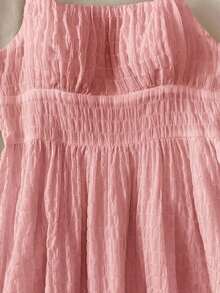 少女夏季休闲度假纯色荷叶边无袖吊带连衣裙，适合夏季约会之夜、海滩度假、女生郊游、海滩度假装扮、女士太阳裙 - 粉色 - 查看 5