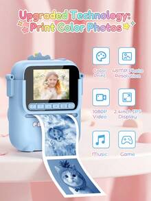 Teckwe Instant Print Camera, Unicorn Silicone Cover Digital Camera, 1080P HD Selfie Camera Toy With Thermal Printer, Educational Camera With Accessories For Girls - Multicolor - View 2