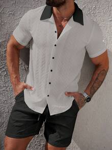 Manfinity CasualCool 2pcs Men's Casual Short Sleeve Shirt & Shorts Set - Multicolor - View 3