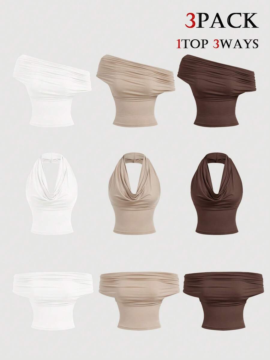 SHEIN MOD 3 piezas Tops de tirantes y camisetas de mujer - Multicolor - Ver 1