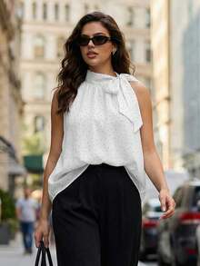 GlowEve CURVE 大码女式波点印花雪纺吊带背心 - 黑與白 - 查看 7