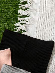 4pcs Newborn Baby Casual Daily Commute Versatile Solid Color & Ribbed Print Rib-Knit Leggings - Multicolor - View 3