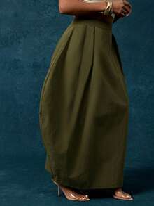 Vixey Váy maxi dáng phồng cạp cao màu ô liu - Màu xanh Ô liu - Xem 2