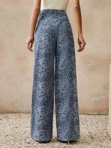Anewsta Pantalones vaqueros de estilo de vacaciones de tela jacquard para mujer en color azul - Azul - Ver 7