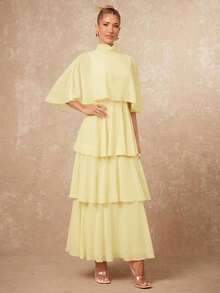 Lumalex VITNOS Falda larga de pastel sin mangas y de múltiples capas, elegante, nueva llegada de otoño/invierno - Amarillo claro - Ver 8