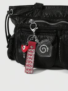 ROMWE Kawaii Bộ sản phẩm gồm 2 món đồ ngọt ngào và cá tính, phong cách retro đơn giản, kiểu sinh viên, màu đỏ + đen, chất liệu gốm mềm, đính đá lấp lánh, hạt gạo, dây đeo cổ tay bằng nylon sáng bóng, cánh thiên thần bằng nhựa acrylic, kim cương, ngôi sao tình yêu, xoáy nước, bánh cá, khung ảnh bạc có thể tháo rời, móc khóa tự làm, mặt dây chuyền túi xách, bộ kết hợp, thích hợp cho chị em gái, bạn gái, bạn bè, các cô gái và phụ nữ mặc hàng ngày, quà tặng ngày lễ. - Nhiều màu - 4 - Xem 8