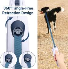 Segarty Extendable Leash, 16ft Heavy Duty Walking Dog Retractable Leash For Medium Small Dogs Up To 44lb, Anti-Slip Handle 360°Tangle-Free Nylon Tape, One-Handed One Button Lock (Blue White) - Blue - View 2