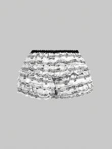 ROMWE Y2K Leopard Print Cake Shorts 2 Pieces Set For Women - Black and White - View 6