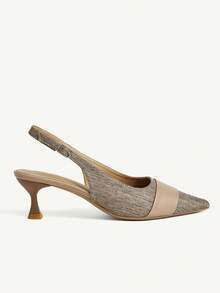 CUCCOO CHICEST Women Shoes French Weave High Heels Pointed Low Heels Versatile Workplace Shoes Women - Khaki - View 3