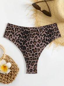 SHEIN Swim Traje de baño con estampado tropical y patrón de leopardo sexy como ropa de playa, para el Día de San Valentín - Marrón - Ver 2