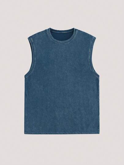 Open Phase 简约男士水洗复古风圆领休闲背心，深色，复古美式，男女皆宜，宽松版型夏季服装——适合日常穿着和夏季度假穿着。