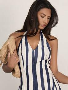 COSMINA Women's Vacation Casual Striped Backless Halter Midi Dress - Multicolor - View 6