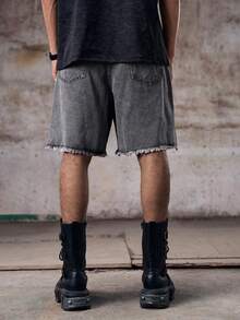 Skyrend Quần short denim sờn rách giản dị mùa xuân & hè cho nam Quần short denim trơn Quần short denim màu xám nhạt rộng thùng thình cho chồng, quà tặng bạn trai - Màu Xám nhạt - Xem 2