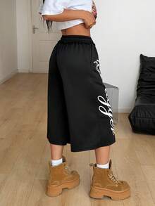 Coolane 女士春夏街头风复古水洗做旧舒适牛仔效果黑色短裤 - 黑色 - 查看 6