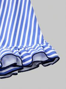 Swim Oasis Women's Vacation Ruffled One-Piece Swimsuit With Matching Cover-Up Skirt - Blue and White - View 10