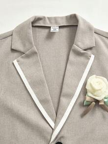 SHEIN 2pcs Tween Boy White Summer Elegant Traditional Wedding Suit,Casual Preppy Gentleman Solid Color Blazer Jacket And Elastic Waist Formal Trousers - Apricot - View 3