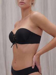 Áo ngực & áo lót không gọng Ren lên màu trơn màu đen Đơn giản - màu đen - Xem 2