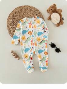 Newborn Baby Boy Cute Casual Knit Cartoon Pattern Long Sleeve Romper Pajamas - Multicolor - View 3