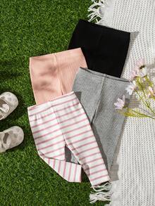 4pcs Newborn Baby Casual Daily Commute Versatile Solid Color & Ribbed Print Rib-Knit Leggings - Multicolor - View 7