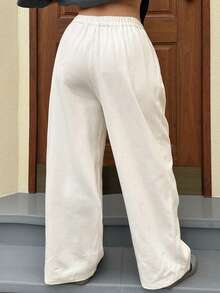 Dazy Plus Plus Size Women Solid Color Casual Loose Fit Long Pants, Versatile For Commuting, All Season, Spring/Summer, White - White - View 9