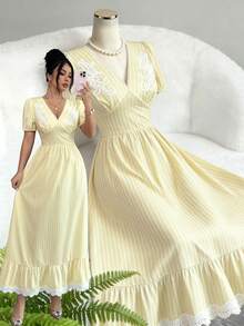 SHEIN Clasi Ladies Weave Elegant Long Summer Dresses - Yellow - View 1