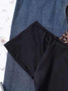 SHEIN Áo thun 2 trong 1 phong cách đường phố cho bé gái, áo thun ngắn tay in họa tiết da báo phối màu tương phản kiểu retro cho trẻ em, phong cách grunge vintage, phong cách Y2K, trang phục xuân/hè cho trẻ em, phong cách nghỉ lễ retro thường ngày cho bé gái, dễ thương, phong cách Y2K, Coconut Girl, phong cách Bohemian, kỳ nghỉ xuân, bữa ăn sáng muộn, màu xanh nhạt, chuyến đi chơi cùng bạn thân, bãi biển neon, phong cách Bohemian, phong cách Hippie, lễ hội âm nhạc, trang phục cần thiết cho mùa hè. - màu đen - Xem 8