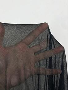 Aloruh Gaun Mini Bodycon Tanpa Tali dengan Motif Jala Seksi untuk Wanita, Musim Panas, Gaun Musim Panas untuk Wanita - Hitam - View 8