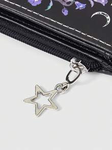 ROMWE 1 Buah Dompet Gothic Paskah Punk Ngengat Bulan Desain Kreatif Pola Pentagram Resleting Tas Koin, Tas Kartu Kasual Bergaya - ngengat ungu - View 4