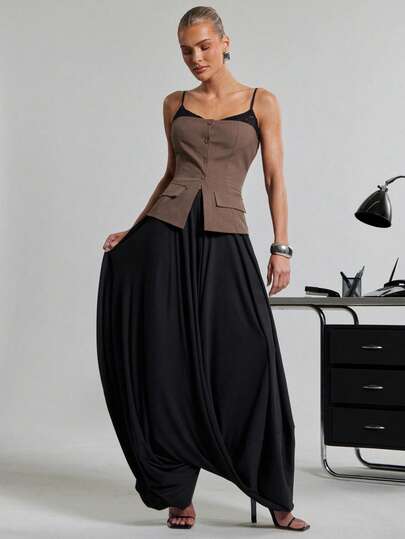 Hauture Draped Wide-Leg Harem Pants