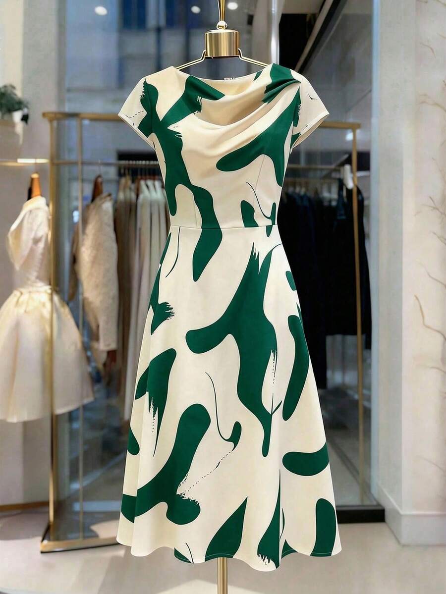 SHEIN Franclia Chân váy xếp ly chữ A in họa tiết thanh lịch dành cho nữ, thích hợp cho công sở. - Nhiều màu - Xem 1