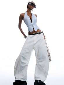 LYSMO Áo hai dây cổ yếm màu trơn dành cho nữ, thiết kế cài nút ở eo, gợi cảm. - Nhiều màu - Xem 4