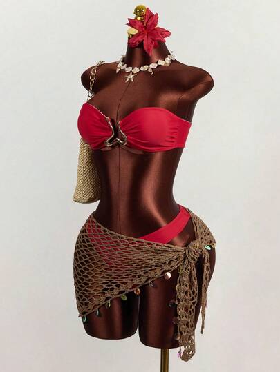 Zestiva Chal triangular de playa con diseño calado y brillante para cubrir, para verano