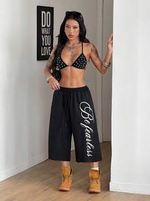 Coolane 女士春夏街头风复古水洗做旧舒适牛仔效果黑色短裤 - 黑色 - 查看 3