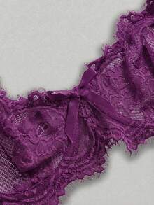 ROMWE Goth Lace Floral Embroidery Underwire Triangle Cup Bra - Red Violet - View 3