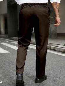 Manfinity Mode Pantalones informales de unicolor para hombres de talla grande, formales - Café integral - Ver 2