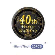 Platos, servilletas y vasos desechables conmemorativos del 40 cumpleaños en negro y dorado, sirve para 20 invitados. Este conjunto de fiesta desechable (que incluye platos, servilletas y vasos) es perfecto para fiestas de cumpleaños, bodas y picnics familiares. - Ver 9