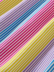 Sparklyn Girls Vacation Suitable For Beach Striped Sleeveless Dress, Fresh Look For Little Girls - Multicolor - View 3