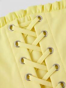 SHEIN MOD 粉色束腰方领花瓣袖连衣裙 - 鵝黃色 - 查看 7