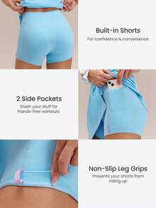 GLOWMODE FeatherFit™-Air Elevate A-Line Gaun Mini Slip dengan Kantong Pendek Tersembunyi, Nyaman untuk Aktivitas Harian Musim Panas, Cepat Kering, dan Menyerap Kelembapan - Biru Langit - View 4
