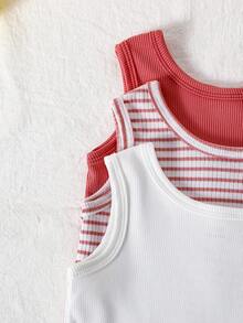 SHEIN 3pcs Baby Girls' Summer Casual Knit Camisole & Shorts Set - Multicolor - View 3