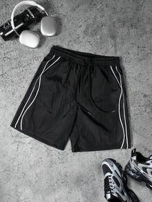 Sport MetroGents 男士對比色條紋運動短褲，健身房 - 黑色 - 查看 3
