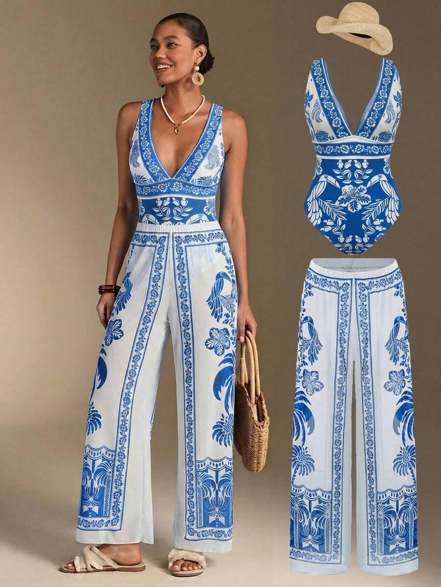 Swim Oasis 26SS Spring/Summer Vacation Elegant Black & White Seashell Retro Pattern Boho Halter Top, Matching With Skirt - Multicolor - View 1